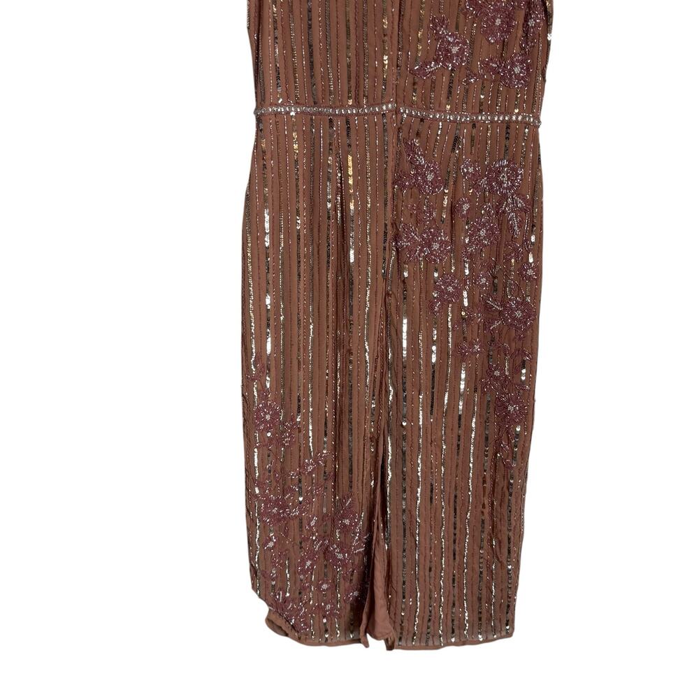 Mac Duggal Rose Pink Floral & Stripe Embellished Cocktail Dress Size 10 - Picture 11 of 13